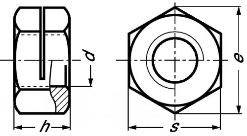 Ecrou hexagonal fendu autofreiné tout métal hfr inox a1 - nf e 25-411 (Schéma)