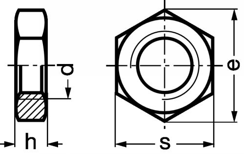 Ecrou hexagonal bas filetage métrique pas fin inox a2 - din 439 (Schéma)