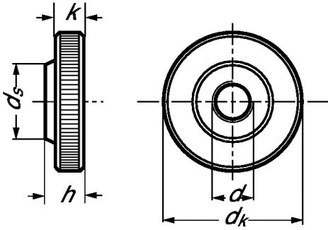 Ecrou moleté type bas inox a1 - din 467 (Diagrama)