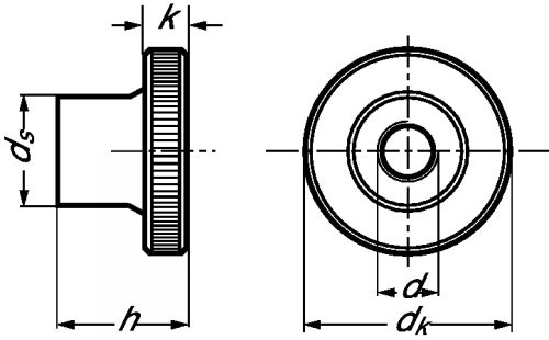 Ecrou moleté type haut inox a1 - din 466 (Diagrama)