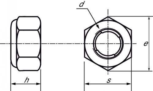 Prevailing torque type - hexagon nut with metal insert - stainless steel a2 inox a2 (Schema)