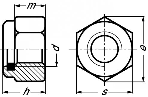 Greased hexagon locknut with plastic insert - stainless steel a2 - din 935 inox a2 - din 985 (Schema)