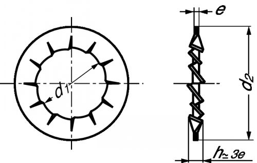 Rondelle à dentures intérieures chevauchantes jz inox a2 - din 6798 j - nfe 27-625 (Diagrama)