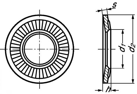 Serrated conical spring washer cs - middle-sized - stainless steel a2 - nf e 25-511 inox a2 - nf e 25-511 (Schema)