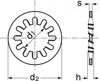 Rondelle à dents intérieures inox a2 - din 6797 j (Diagrama)
