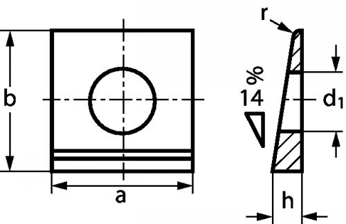 Square taper washer - stainless steel a2 - din 435 inox a2 - din 435 (Schema)