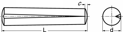 Grooved pin, full length taper grooved - stainless steel a1 - din 1471 - iso 8744 inox a1 - din 1471 - iso 8744 (Schema)