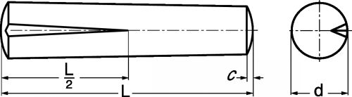 Grooved pin half length taper grooved - stainless steel a1 - din 1472 - iso 8745 inox a1 - din 1472 - iso 8745 (Schema)