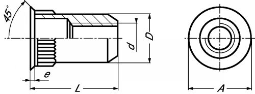 Knurled rivet nut - stainless steel a2 inox a2 (Schema)