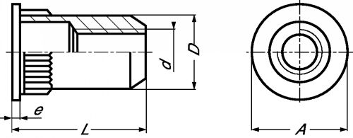 Ecrou à sertir cylindrique cranté tête plate inox a2 (Schéma)