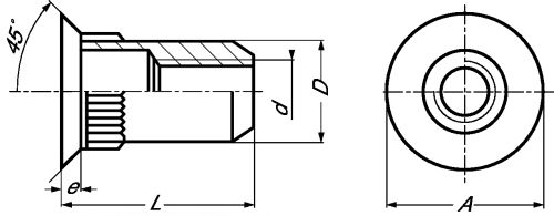 Countersunk head knurled rivet nut - stainless steel a2 inox a2 (Schema)