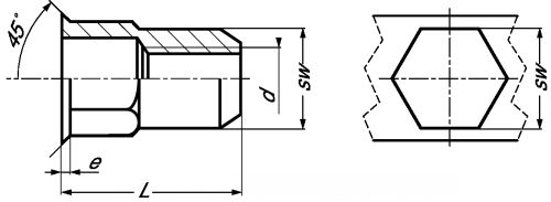 Ecrou à sertir corps hexagonal tête fine affleurante inox a2 (Schéma)