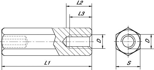 Entretoise hexagonale taraudée ff inox a1 (Schéma)