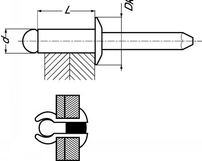 Rivet tête plate, corps aluminium et tige inox alu/inox a2 (Diagrama)