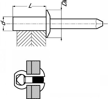 Rivet étanche tête plate, tout inox inox a2 - iso 15585 (Schéma)