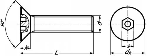 Vis à métaux tête fraisée six pans creux inviolable avec téton central inox a2 (Diagrama)