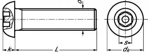 Vis à métaux tête bombée six pans creux inviolable avec téton central inox a2 (Schéma)