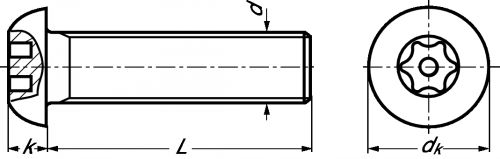 Vis à métaux tête bombée six lobes inviolable avec téton central inox a2 (Diagrama)