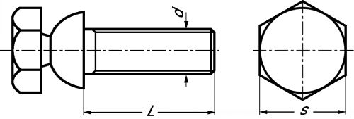 Vis à métaux tête bombée inviolable avec serrage par tête hexagonale autocassante inox a2 (Schéma)