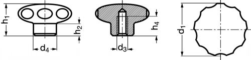 Bouton a lobes taraudage borgne - inox a2 (Schéma)