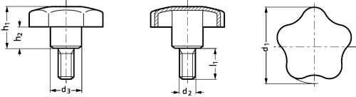 Bouton etoile tole a tige filetee - inox a2 (Schéma)