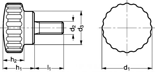 Bouton molete a tige filetee - inox a2 (Schéma)