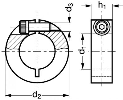 Bague d'arret fendue simple - inox a1 (Schéma)