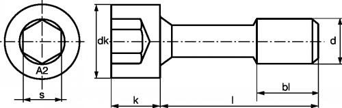 Vis a tete cylindrique six pans creux imperdable avec rondelle - inox a2 (Diagrama)