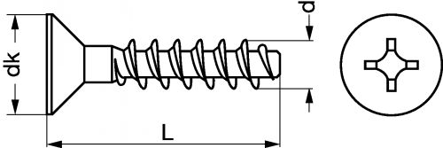 Phillips cross recessed countersunk head screw for thermoplastics - stainless steel (Schema)