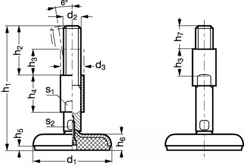 Levelling element with adjustable sleeve - stainless steel (Schema)