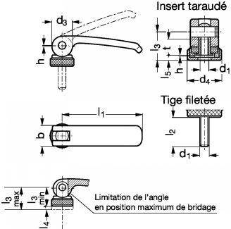 Levier a excentrique avec insert taraude ou tige filetee (Schéma)