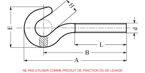 Hook with metric thread for turnbuckle - stainless steel a2 (Schema)