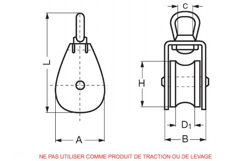 Swivel eye  pulley single sheave - stainless steel (Schema)