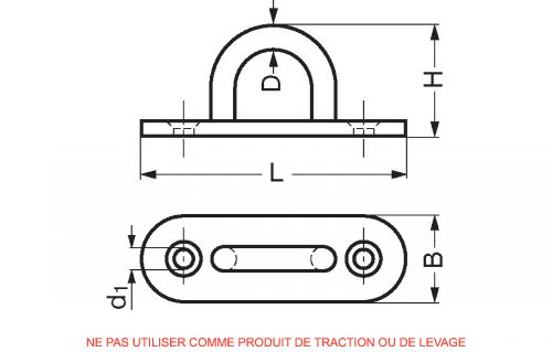 Pontet soudé sur platine oblongue emboutie - inox a2 (Schéma)