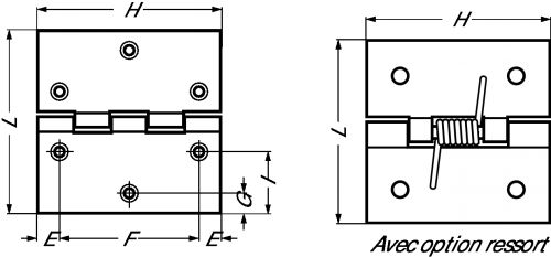 Square hinge rolled knuckle - stainless steel 304 inox 304 (Schema)