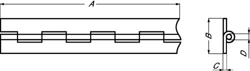 Charnière piano à noeud roulé non percée série standard inox 304 (Schéma)
