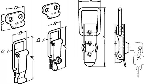 Fermeture à levier à crochet (option cadenassable ou à clé) inox 304 (Diagrama)