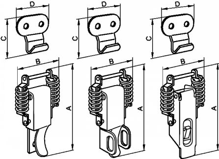 Fermeture à levier à ressort (option cadenassable ou autobloquante) inox 304 (Schéma)