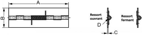 Charnière rectangulaire non percée à noeud roulé à ressort ouvrant ou fermant inox 304 (Schéma)