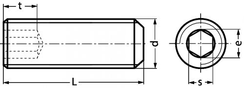 VIS SANS TETE SIX PANS CREUX BOUT PLAT - INOX A4 - ISO 4026 (DIN 913) - Schéma