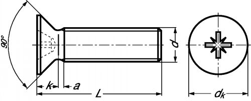VIS A TETE FRAISEE CRUCIFORME "POZIDRIV" - INOX A4 - DIN 965 - ISO 7046 - Schéma