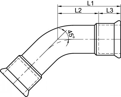 Coude 45° 1,5D Femelle / Femelle à sertir - Schéma