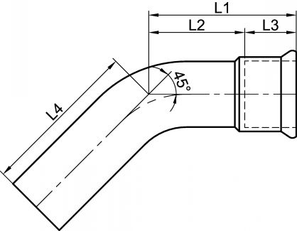 Coude 45° 1,5D Mâle / Femelle à sertir - Schéma