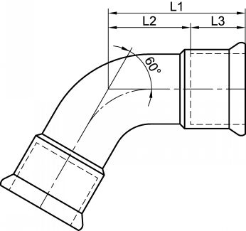 Coude 60° 1,5D Femelle / Femelle à sertir - Schéma