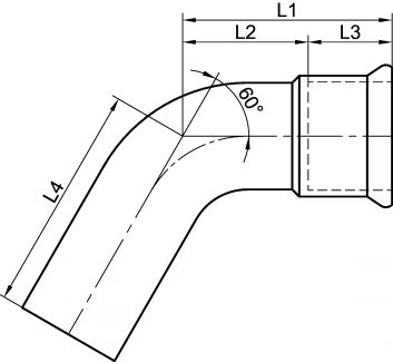 Coude 60° 1,5D Mâle / Femelle à sertir - Schéma