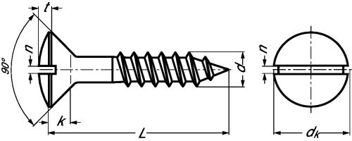 Slotted raised countersunk head wood screw stainless steel a4 - din 95 inox a4 - din 95 (Schema)