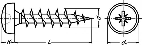 Pozidriv pan head chipboard screw - stainless steel a4 inox a4 (Schema)