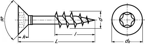 Vis à bois aggloméré à tête fraisée six lobes filetage partiel inox a4 (Diagrama)