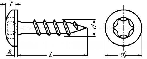 Vis à bois à tête cylindrique large six lobes pour penture inox a4 (Diagrama)