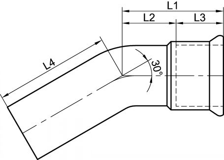 Coude 30° 1,5D Mâle / Femelle à sertir - Schéma